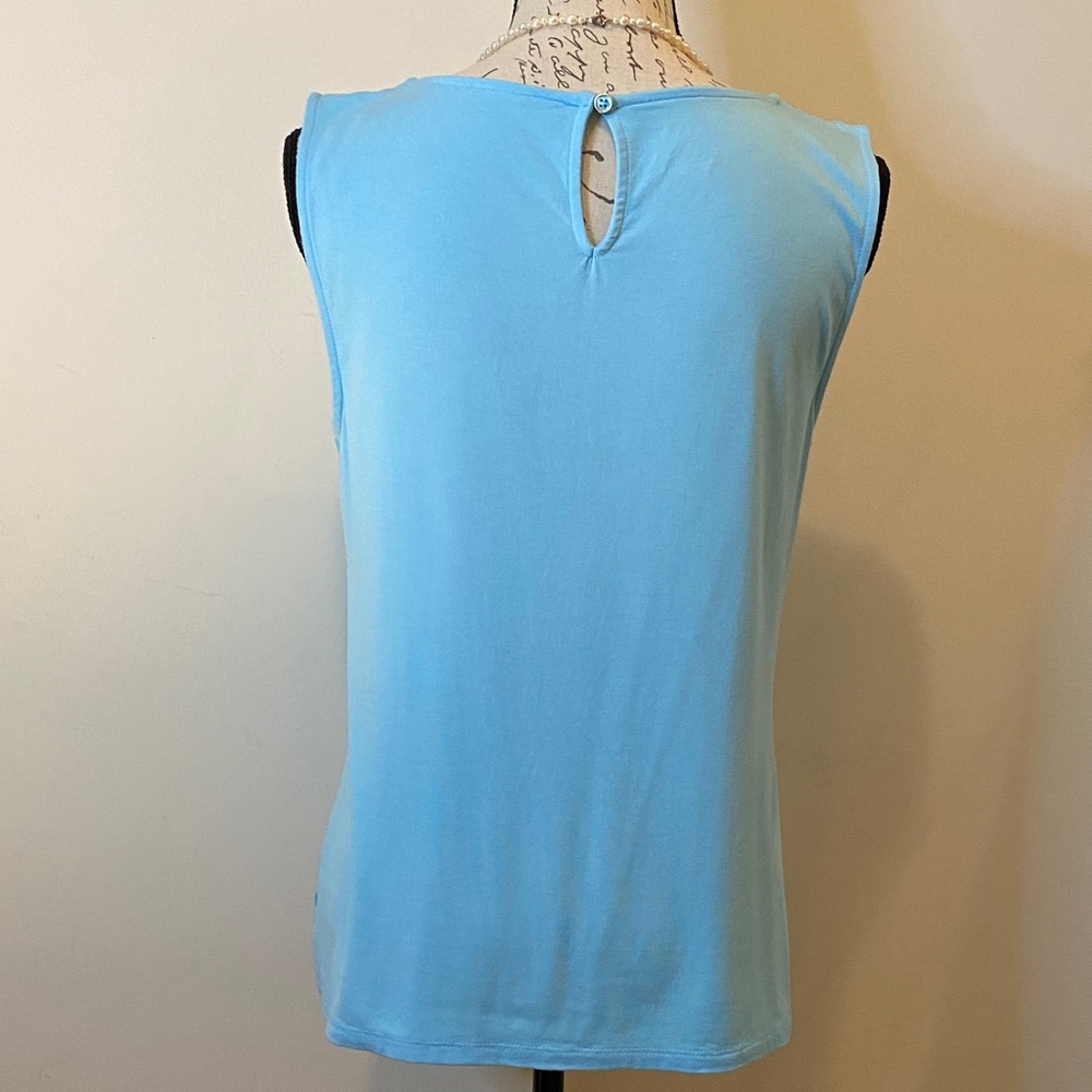 Talbots Aqua Blue Floral Lace Scoop Neck Shell Sleeveless top - Picture 3 of 4